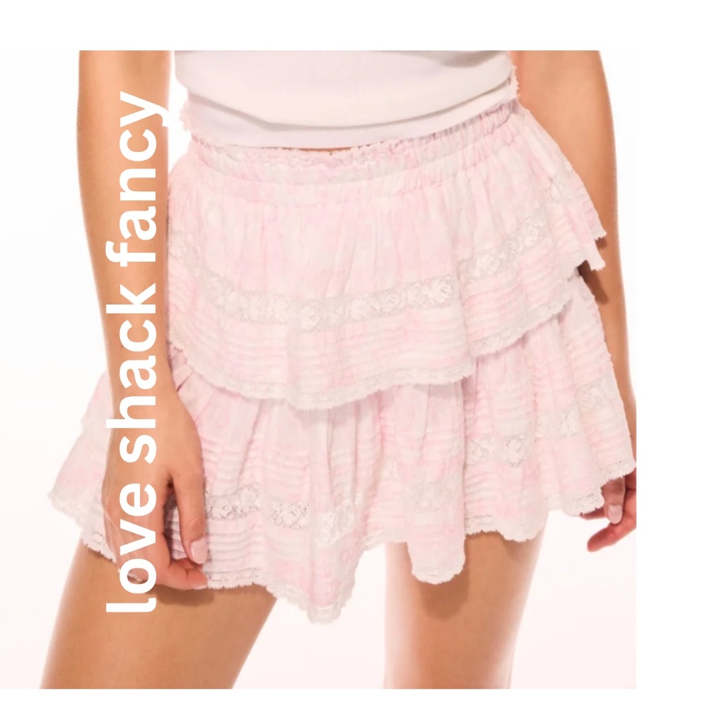LoveShackFancy Ruffle Mini Skirt Powder Pink Size S